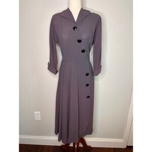 1940s Dark Purple Black Hostess Dark Academia Whimsigoth Lapel Midi Wrap Dress M